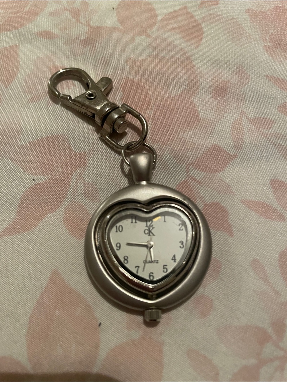 Calvin Klein Silver Heart Pendant Keychain Watch